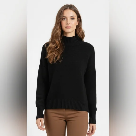 Free People Like New Afterglow Mock Neck Women's Sweater - Jet Black SP - Picture 1 of 13